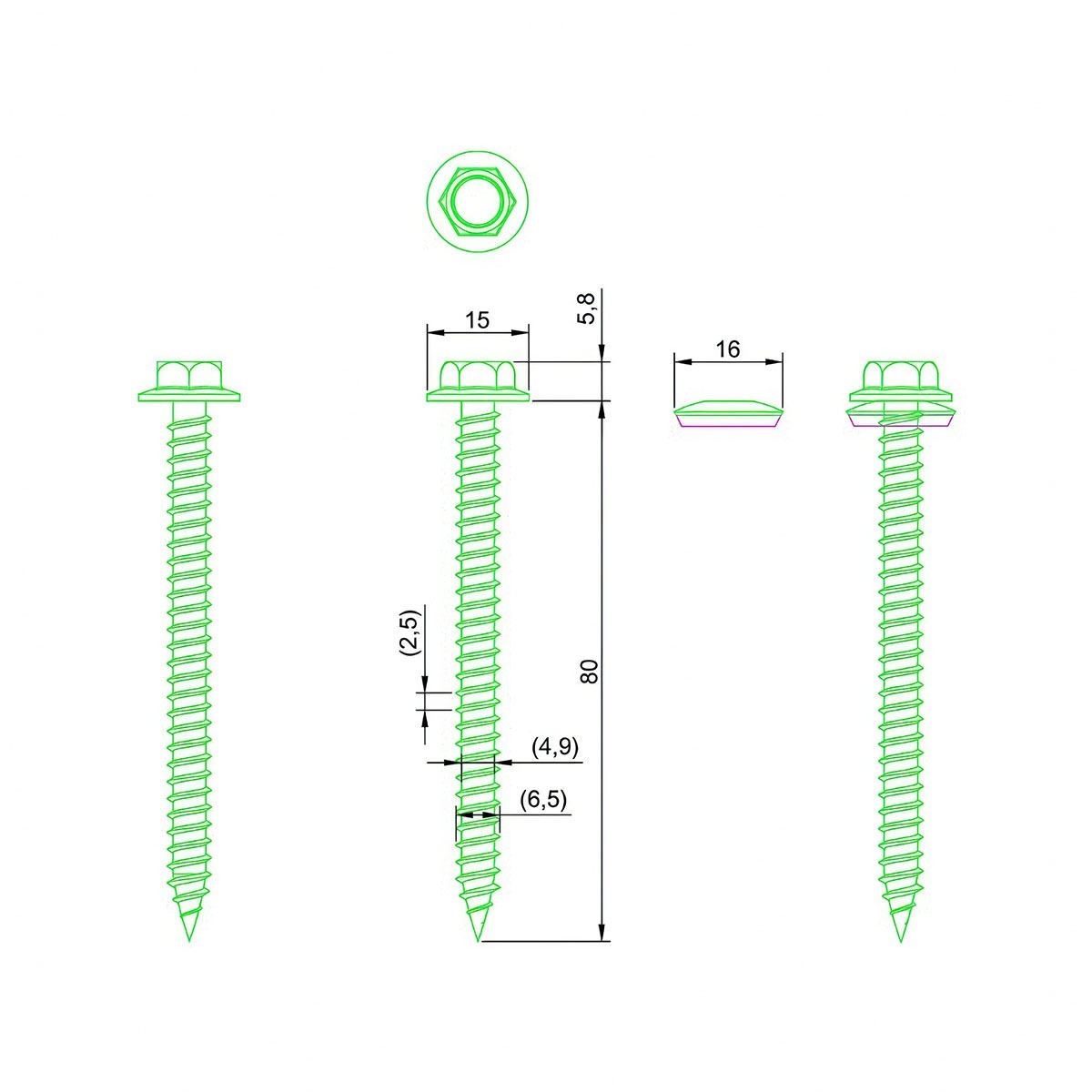 Fastensol Roof Hook Wood Screw 6.3* 80mm