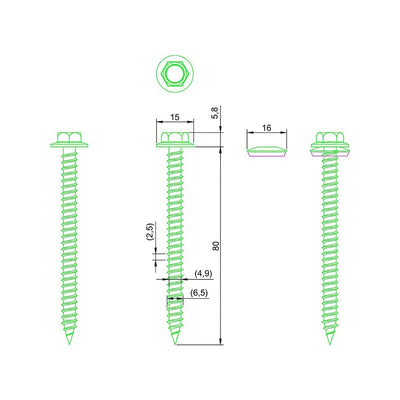 Fastensol Roof Hook Wood Screw 6.3* 80mm