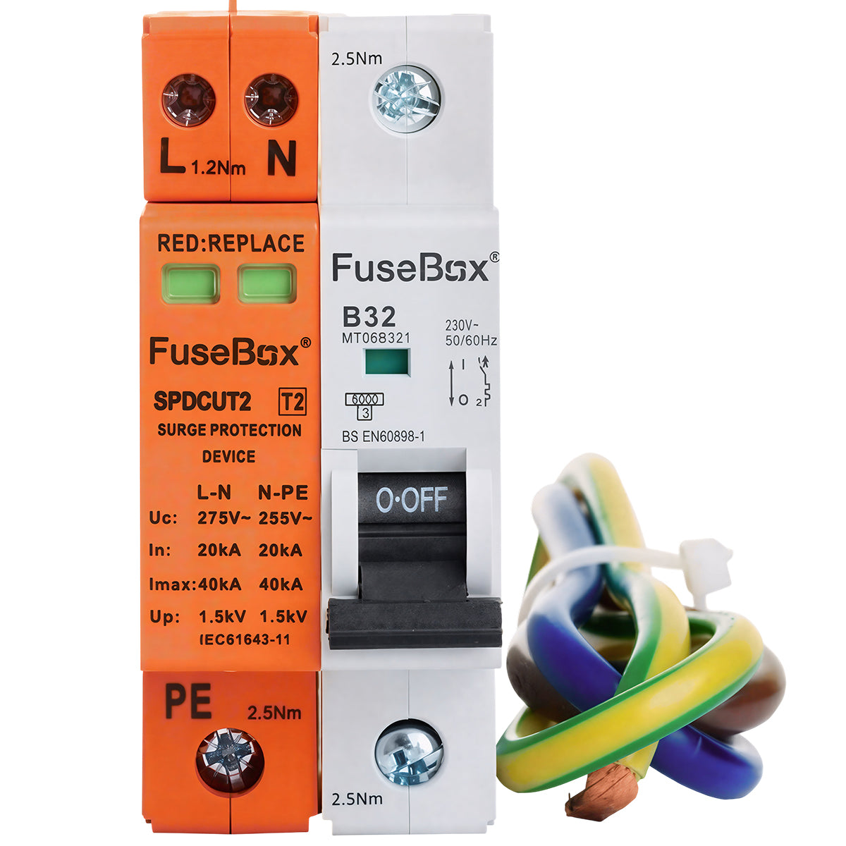 FuseBox SPD Kit, Type 2, 1 Pole + Neutral (PE), 40kA