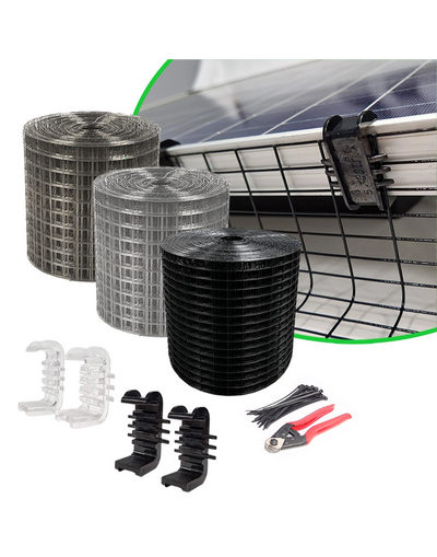 Solar Panel Proofing Kit (30m) - Black PVC Galvanised Mesh with 30mm Critter Clips, Cable Ties and Mesh Cutters